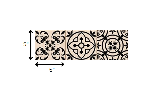 4" X 4" Cream And Black Mosaic Peel And Stick Removable Tiles