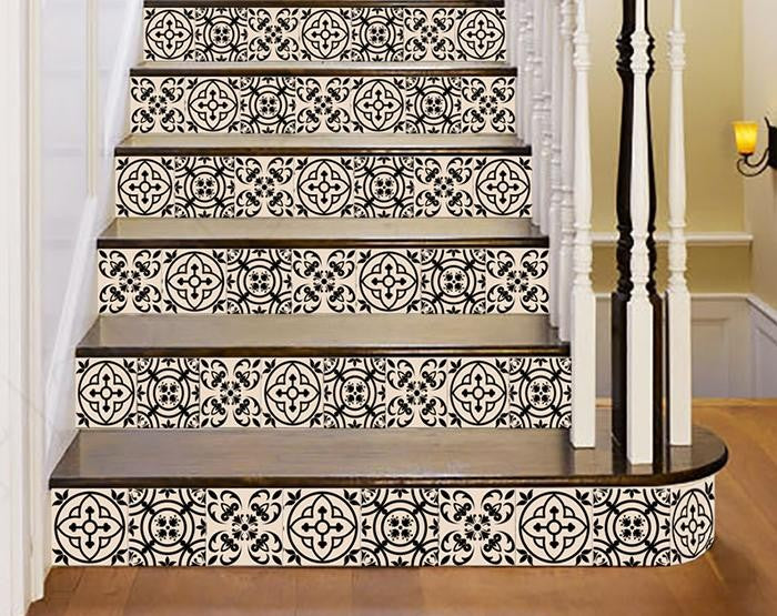 4" X 4" Cream And Black Mosaic Peel And Stick Removable Tiles