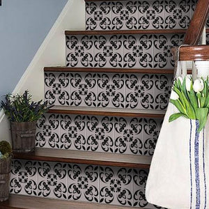 4" X 4" Black And White Orchid Peel And Stick Removable Tiles