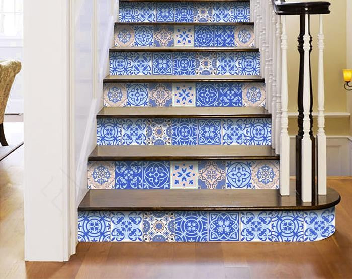 4" X 4" Dark And Light Blue Mosaic Peel And Stick Removable Tiles