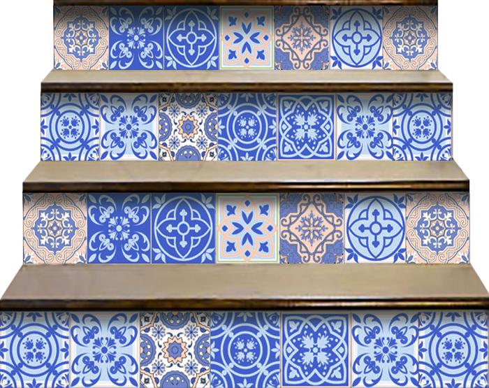 4" X 4" Dark And Light Blue Mosaic Peel And Stick Removable Tiles