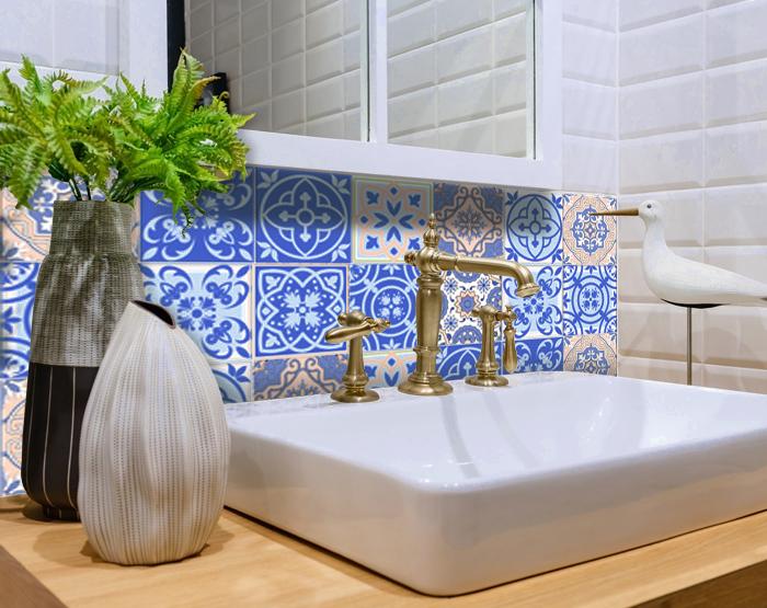 4" X 4" Dark And Light Blue Mosaic Peel And Stick Removable Tiles