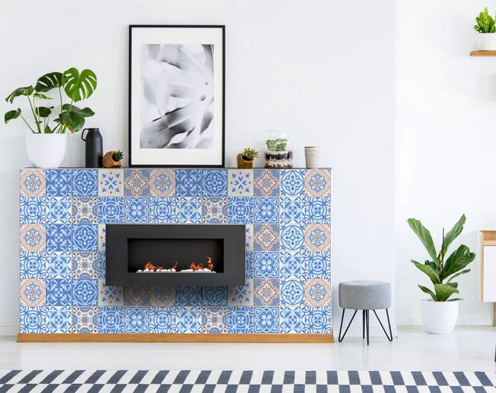 4" X 4" Dark And Light Blue Mosaic Peel And Stick Removable Tiles
