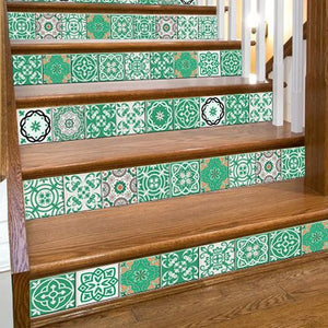4" X 4" Green And White Mosaic Peel And Stick Removable Tiles