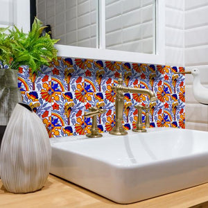 4" X 4" Orange Red And Blue Peel And Stick Removable Tiles