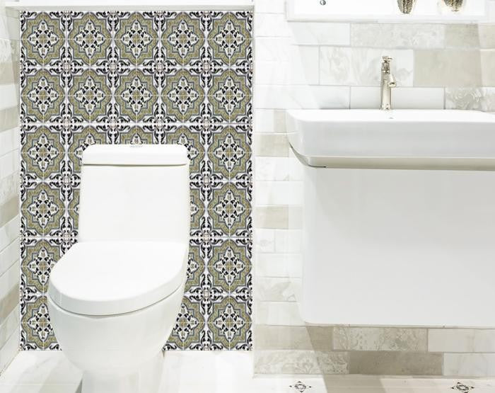 Vintage Sage Medallion Peel And Stick Removable Tiles - 4" x 4"