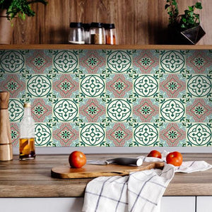 Vintage Green And Taupe Mosaic Peel And Stick Removable Tiles - 4" x 4"