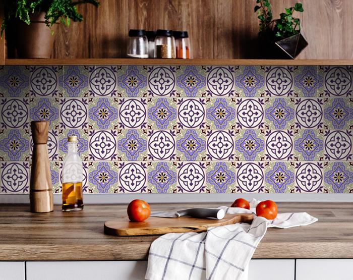 Vintage Purple And Taupe Mosaic Peel And Stick Removable Tiles - 4" x 4"