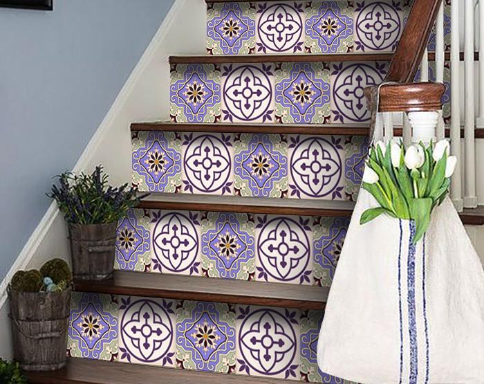 Vintage Purple And Taupe Mosaic Peel And Stick Removable Tiles - 4" x 4"