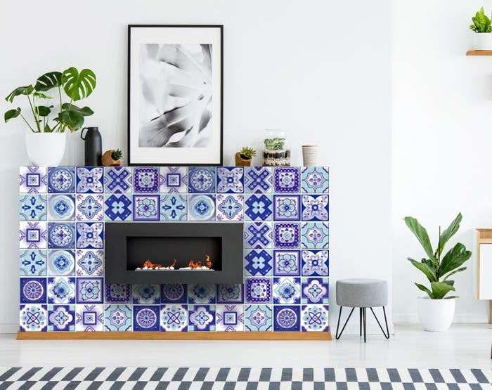 4" X 4" Vintage Turq Blue And White Peel And Stick Removable Tiles