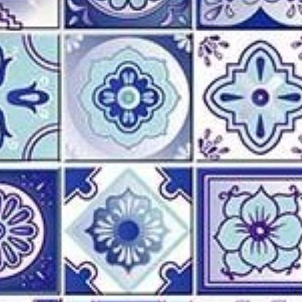 4" X 4" Vintage Turq Blue And White Peel And Stick Removable Tiles