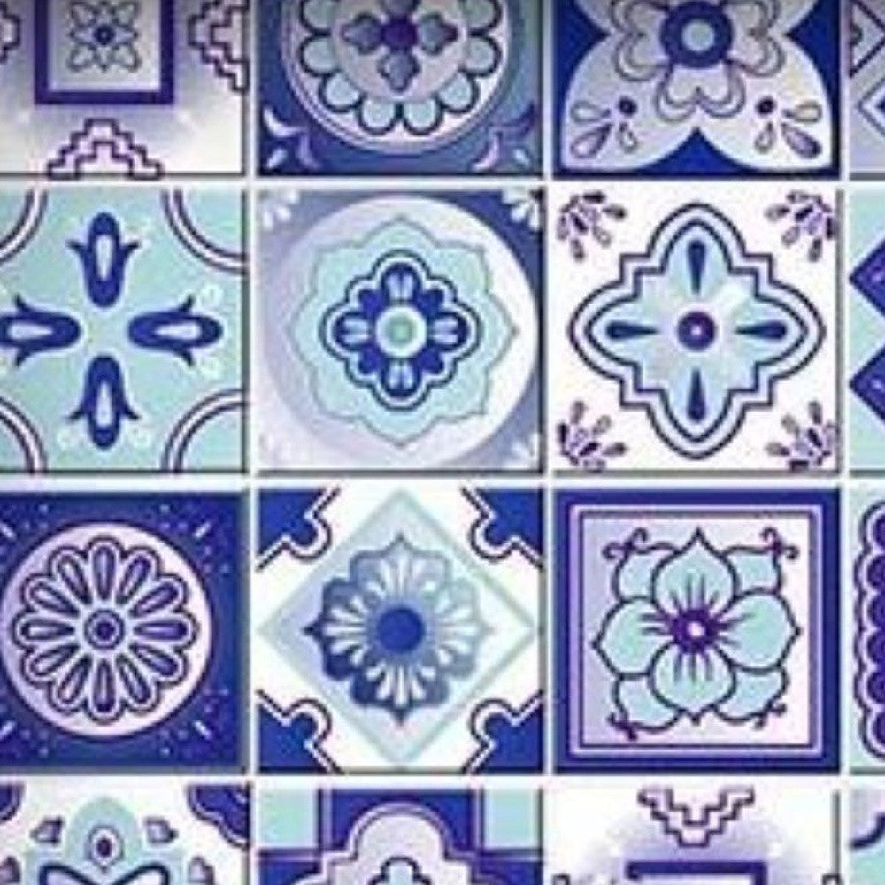 4" X 4" Vintage Turq Blue And White Peel And Stick Removable Tiles