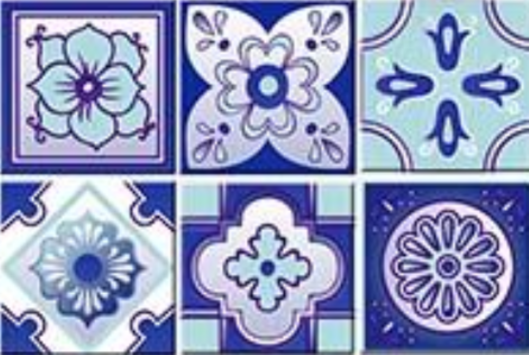 4" X 4" Vintage Turq Blue And White Peel And Stick Removable Tiles
