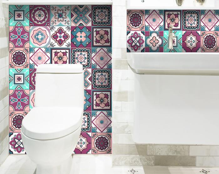 4" X 4" Vintage Turq Blush And Mauve Peel And Stick Removable Tiles