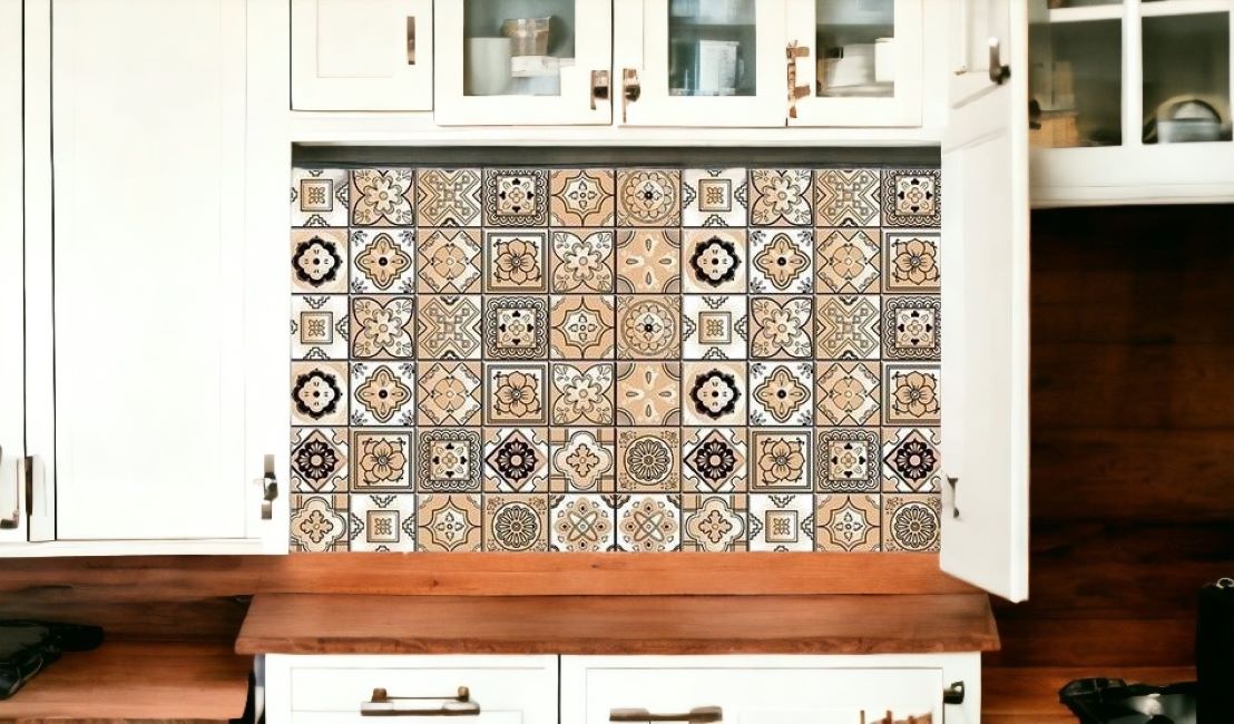 4" X 4" Shades Of Taupe Mosaic Peel And Stick Removable Tiles