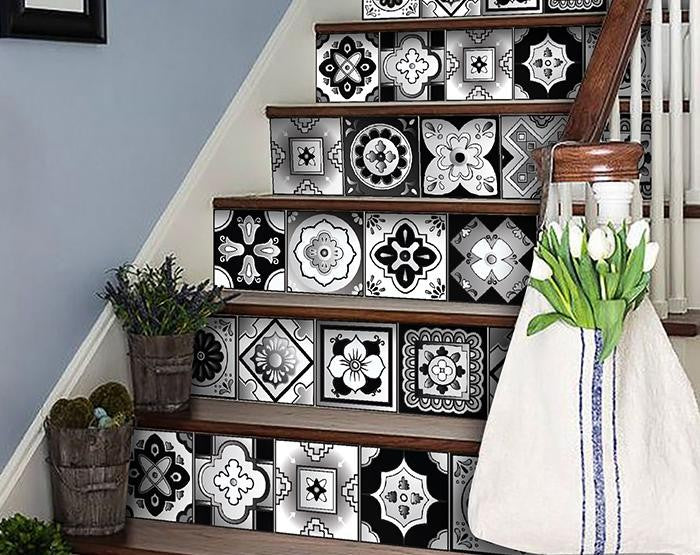 4" X 4" Black White And Gray Mosaic Peel And Stick Removable Tiles