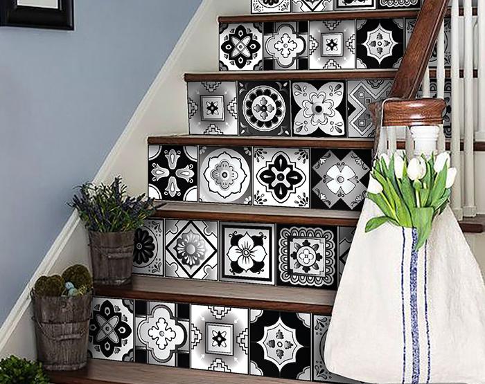 4" X 4" Black White And Gray Mosaic Peel And Stick Removable Tiles