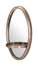 Antiqued Gold Oval Mirror with Petite Shelf