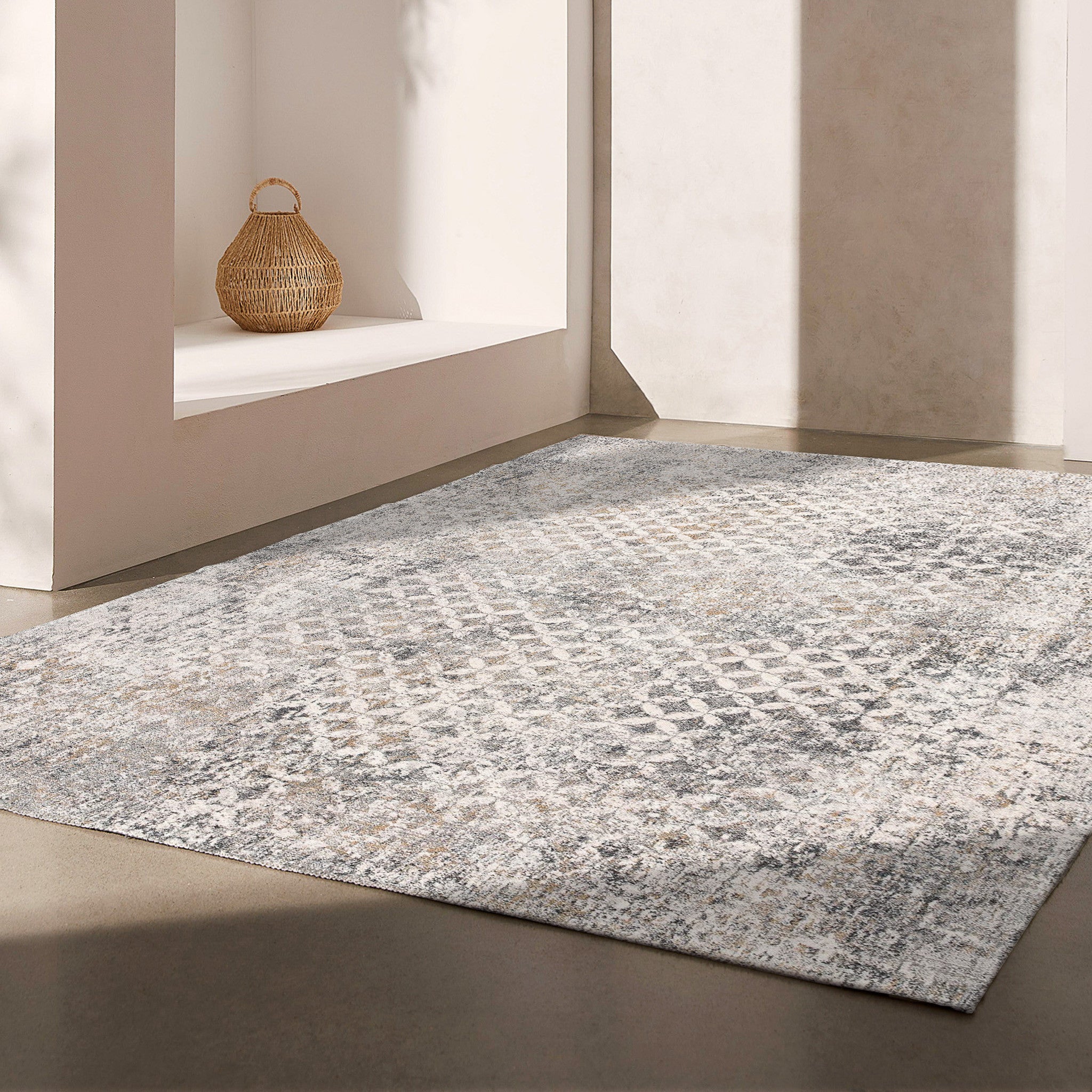 4’ X 6’ Gray And Ivory Distressed Area Rug