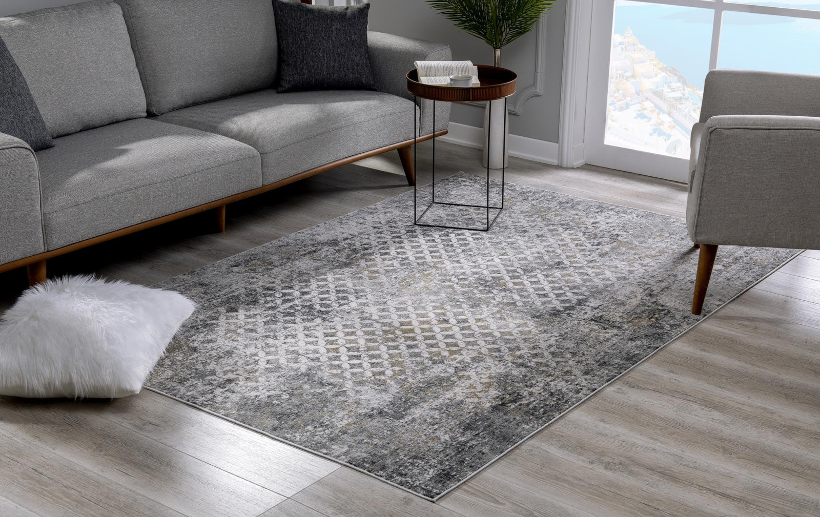 4’ X 6’ Gray And Ivory Distressed Area Rug