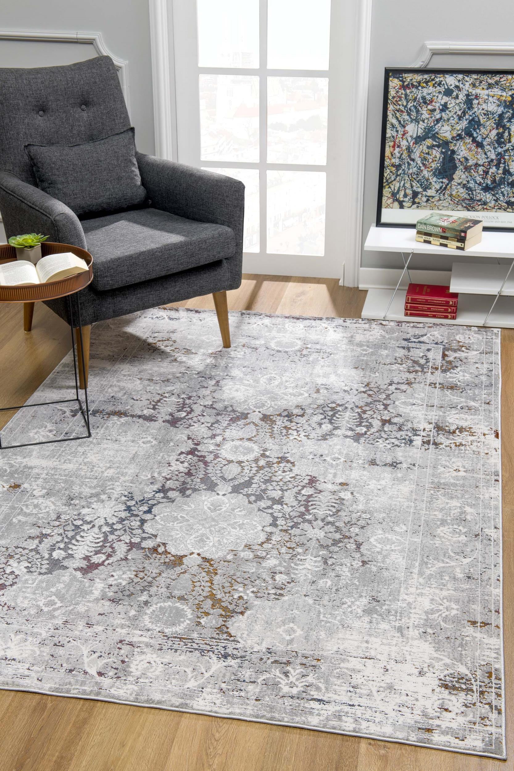5” X 8” Gray Abstract Patterns Area Rug
