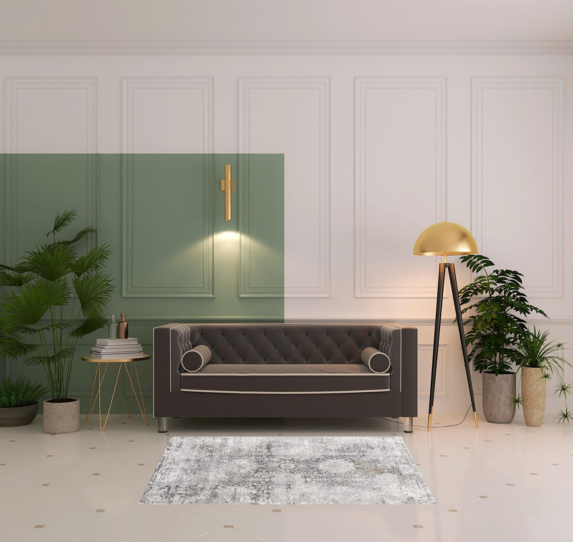 5” X 8” Gray Abstract Patterns Area Rug