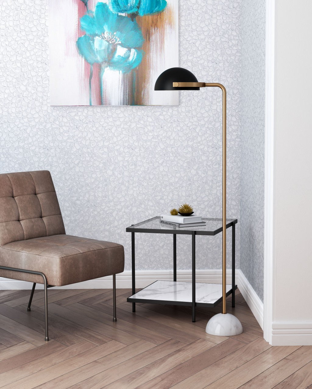 Black and Gold with White Marble Floor Lamp 61"