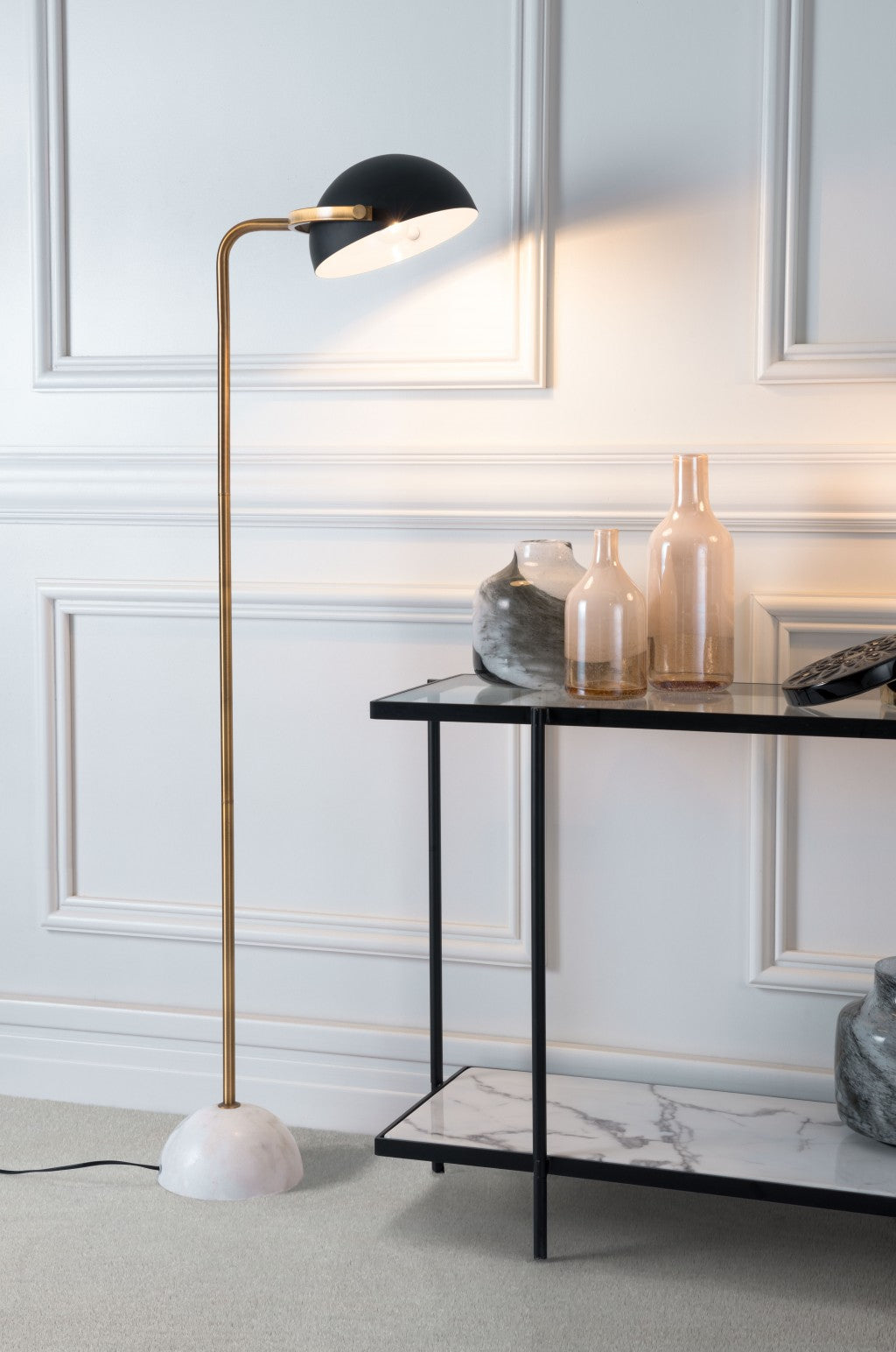 Black and Gold with White Marble Floor Lamp 61"