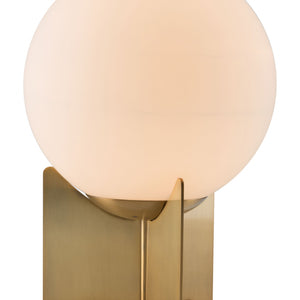 37" Brass Metal Bedside Table Lamp With Off White Globe Shade