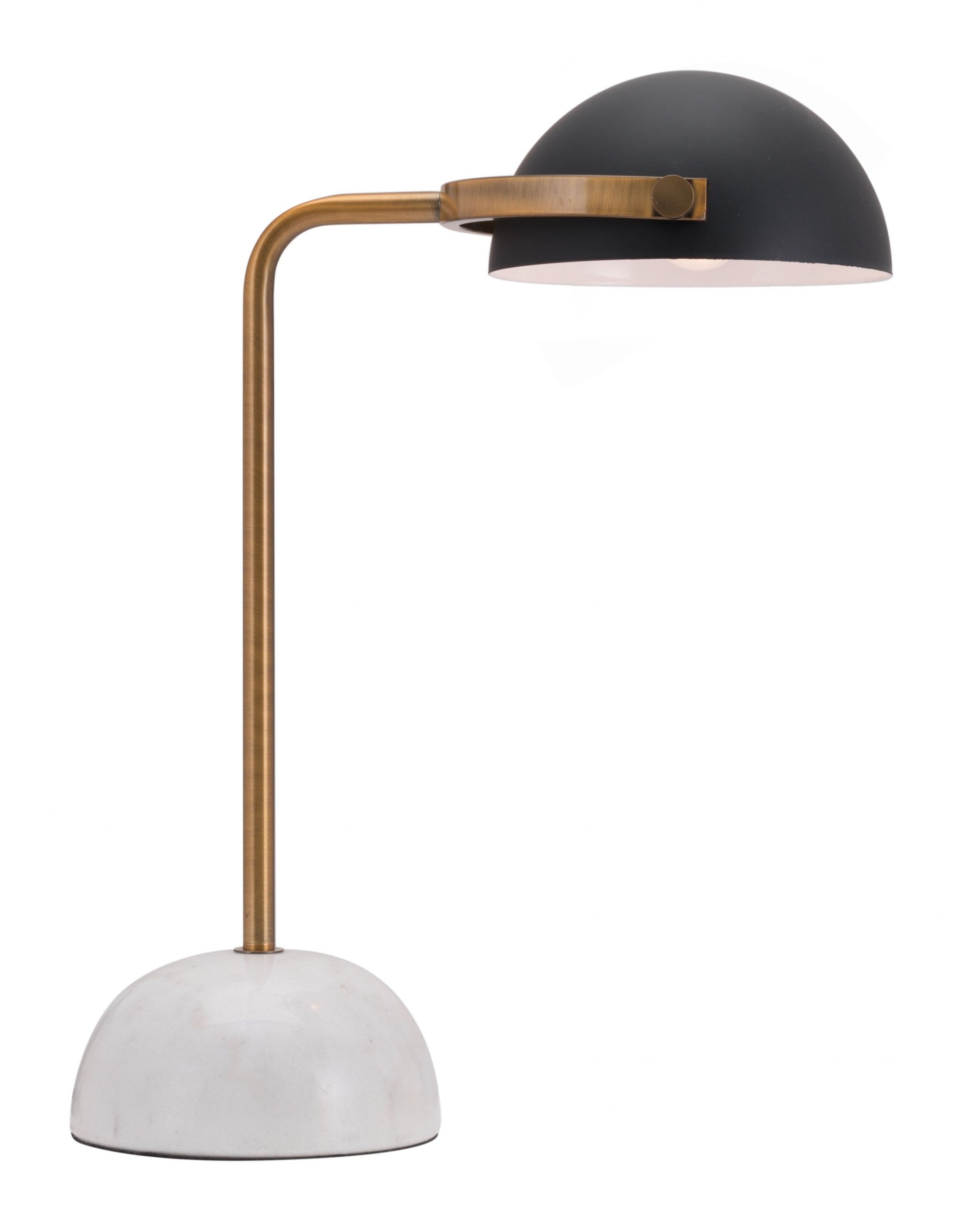 54" White Metal Bedside Table Lamp With Black Bowl Shade