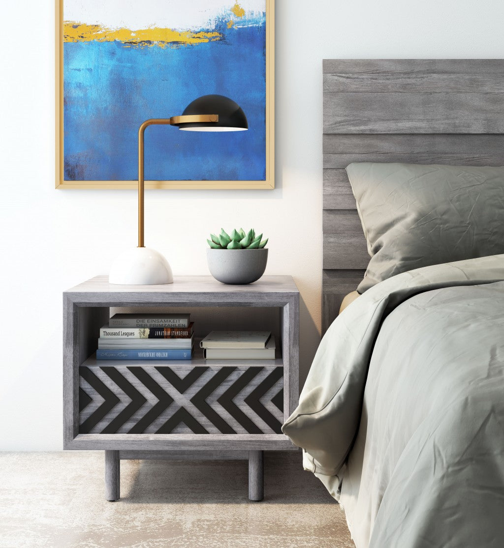 54" White Metal Bedside Table Lamp With Black Bowl Shade