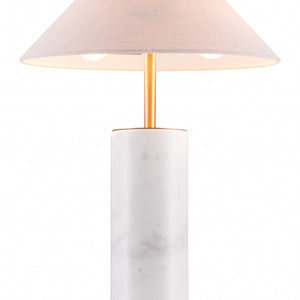 55" White Metal Bedside Table Lamp With Beige Empire Shade