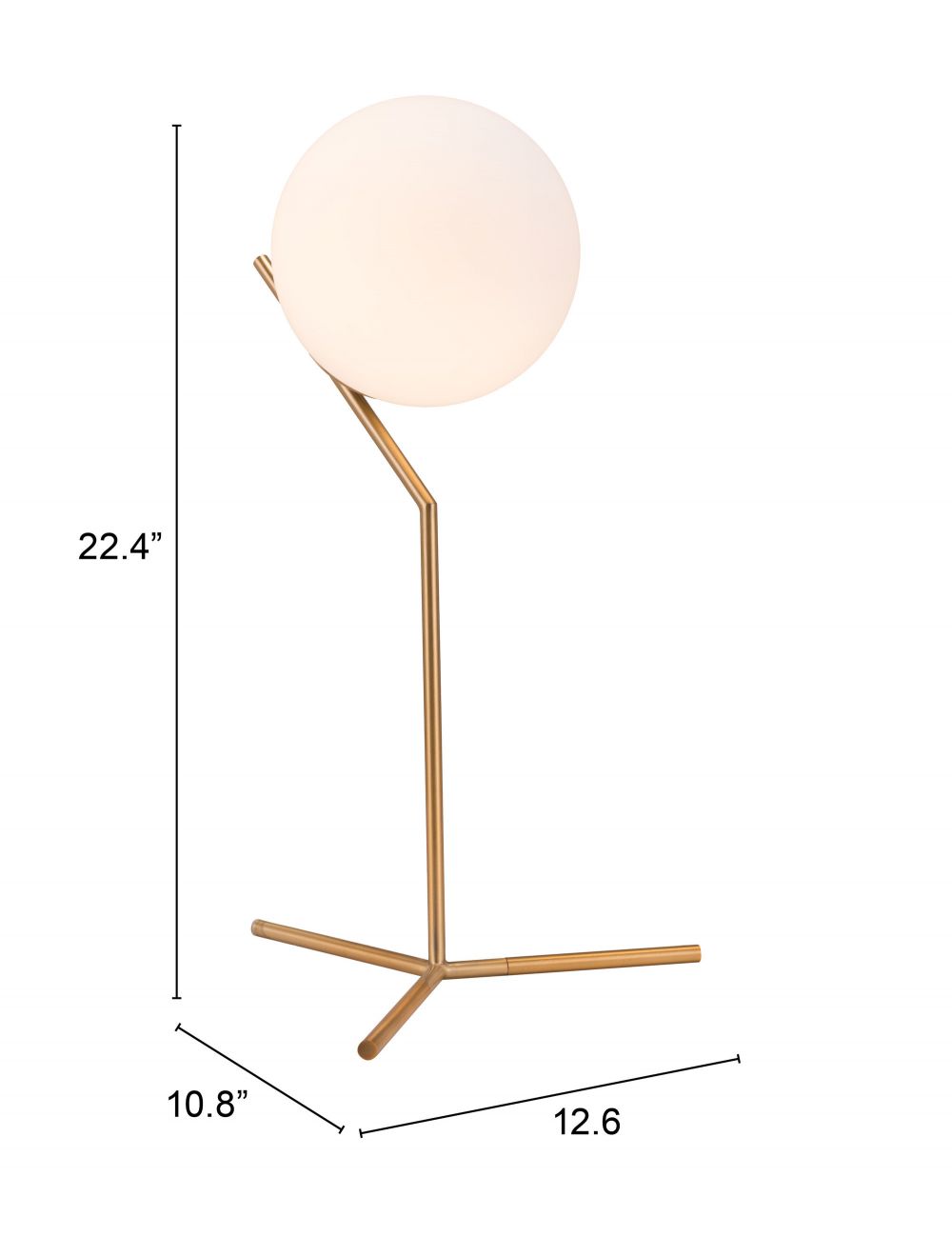 22" Gold Metal Bedside Table Lamp With Off White Globe Shade