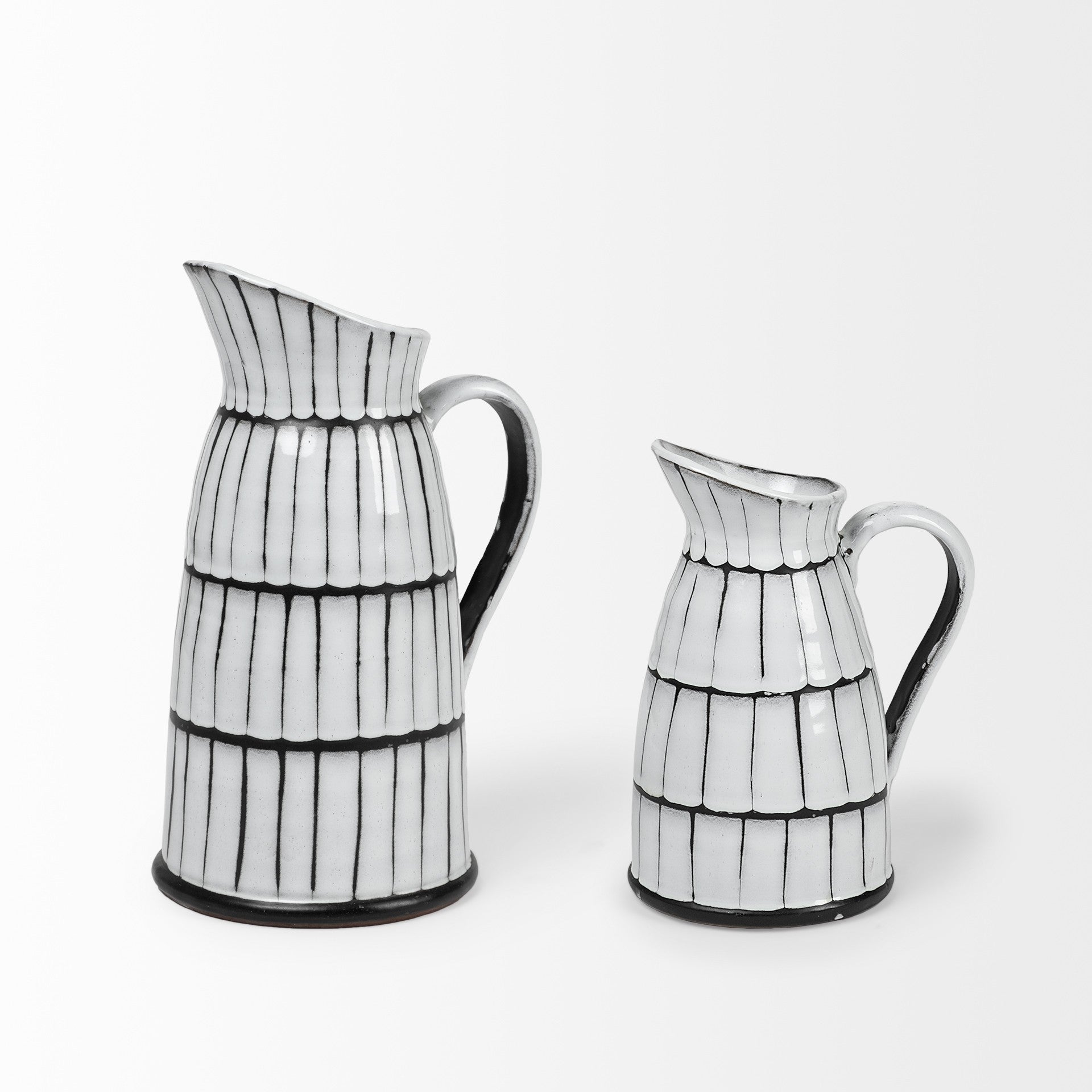 White And Black Artisan Glaze Ceramic Pitcher 10"