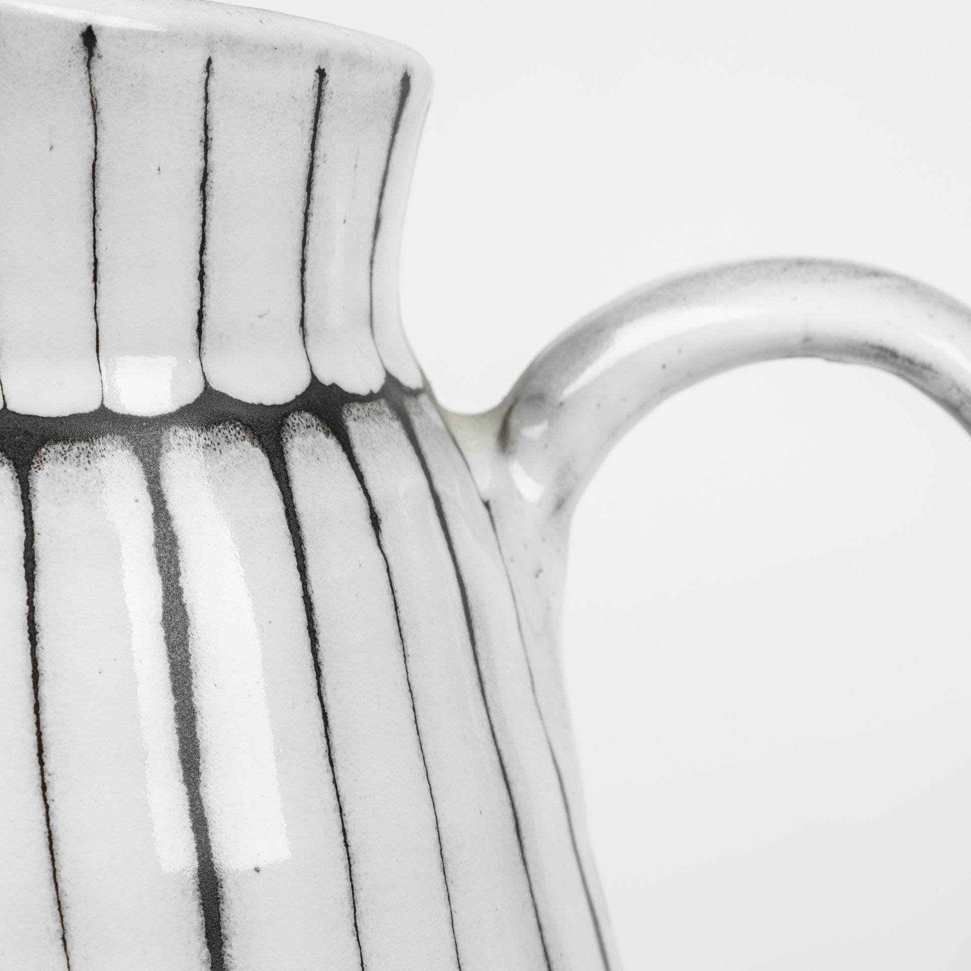 White And Black Artisan Glaze Ceramic Pitcher 10"