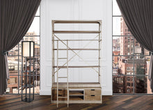 Gray Metal Shelving Unit With Light Brown Storage