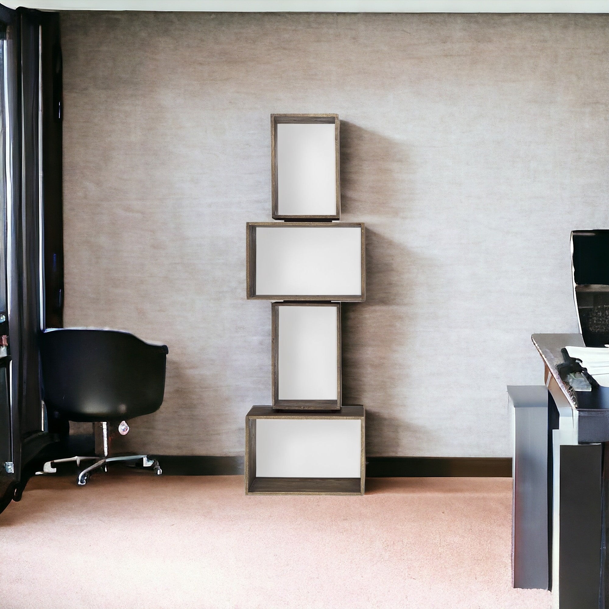 Set Of Two Rustic Dark Brown Cube Box Shelves