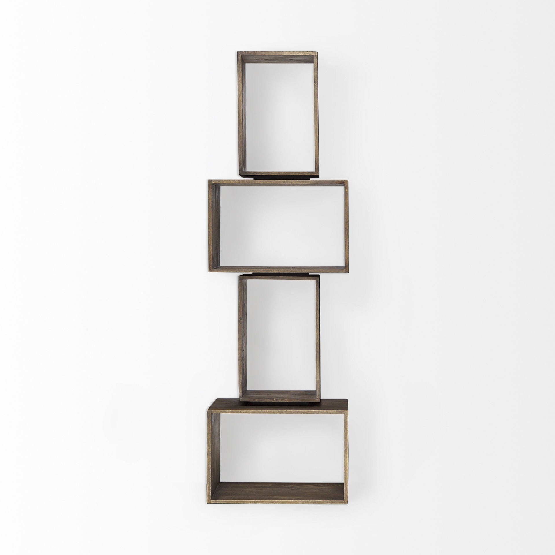 Set Of Two Rustic Dark Brown Cube Box Shelves