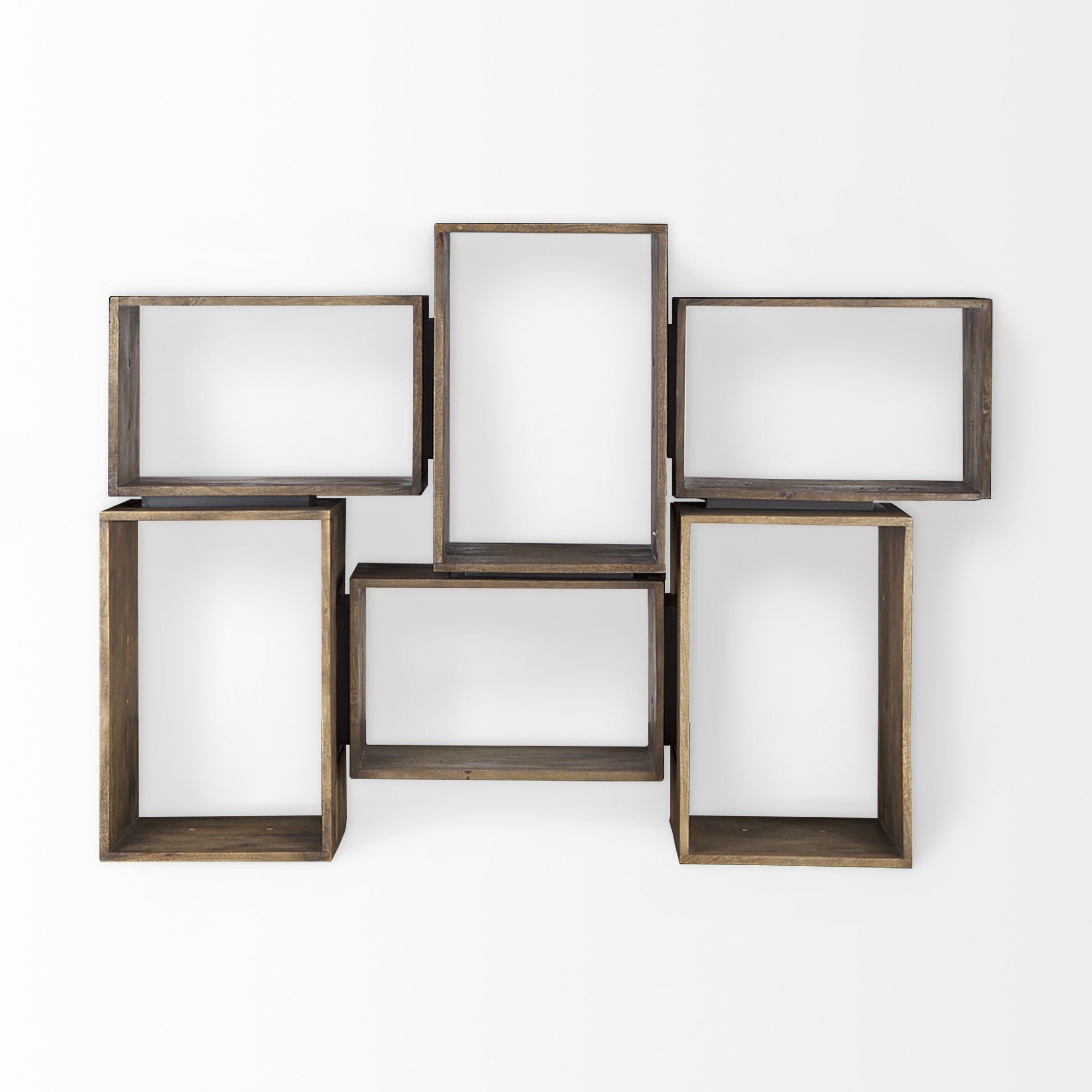 Set Of Two Rustic Dark Brown Cube Box Shelves