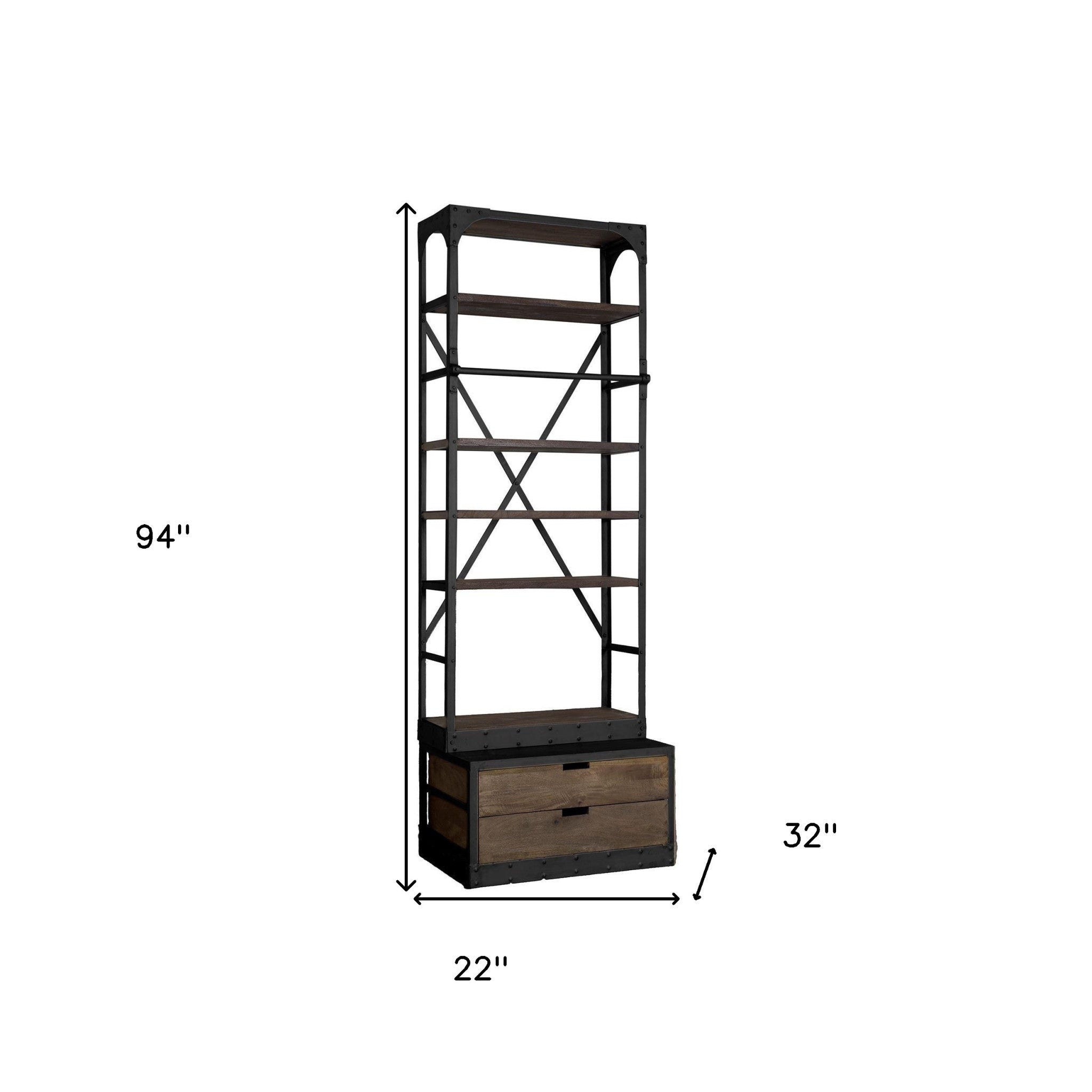 Black Metal Shelving Unit With Dark Brown Storage