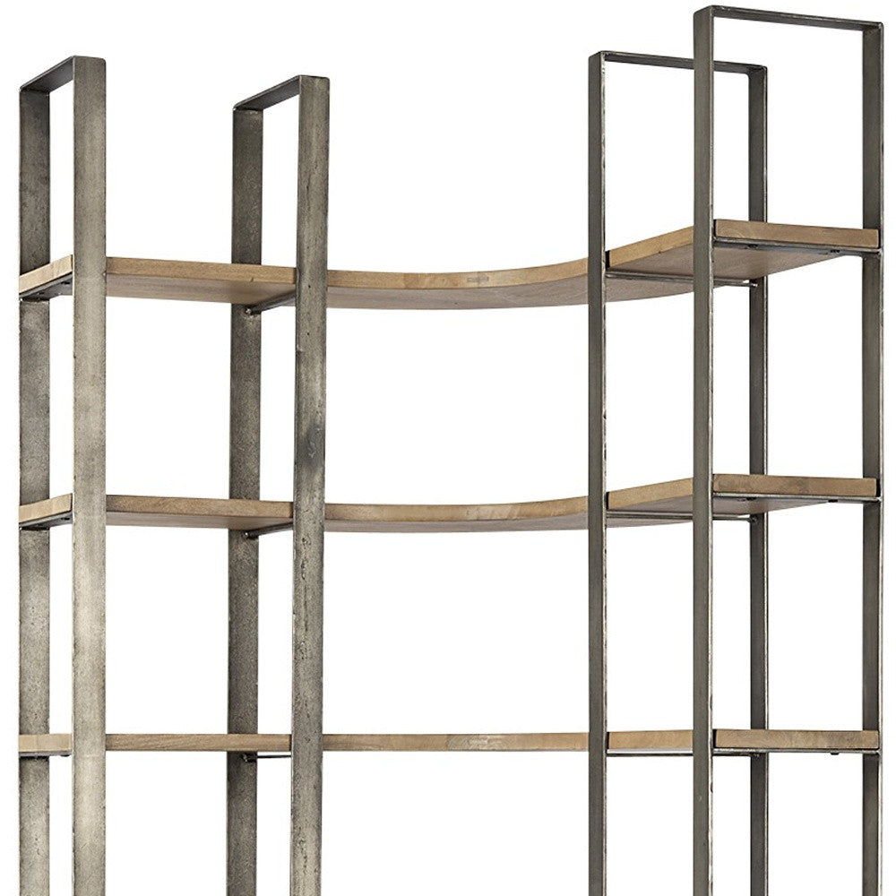 Silver Iron Framed Curved Wooden Shelving Unit