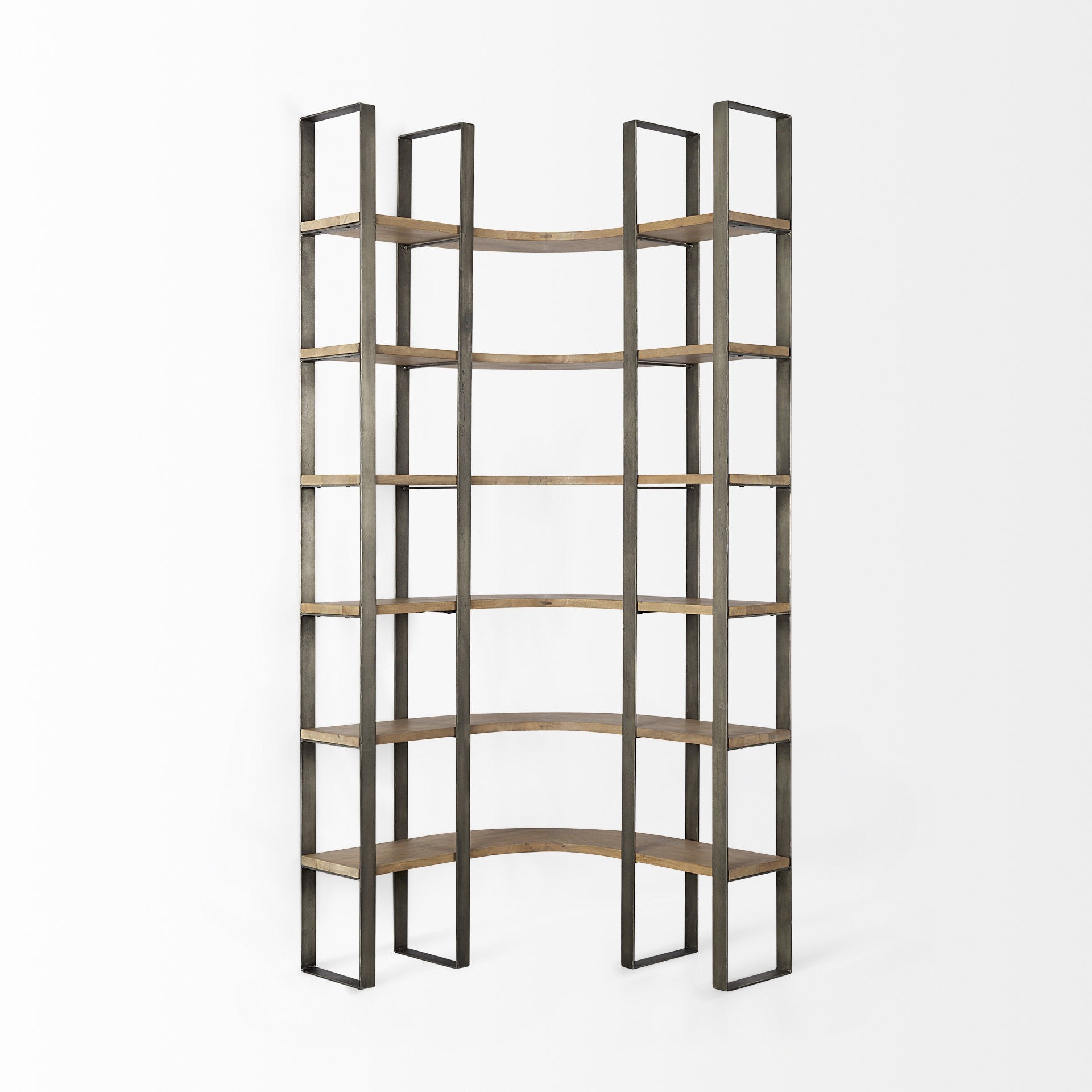 Silver Iron Framed Curved Wooden Shelving Unit