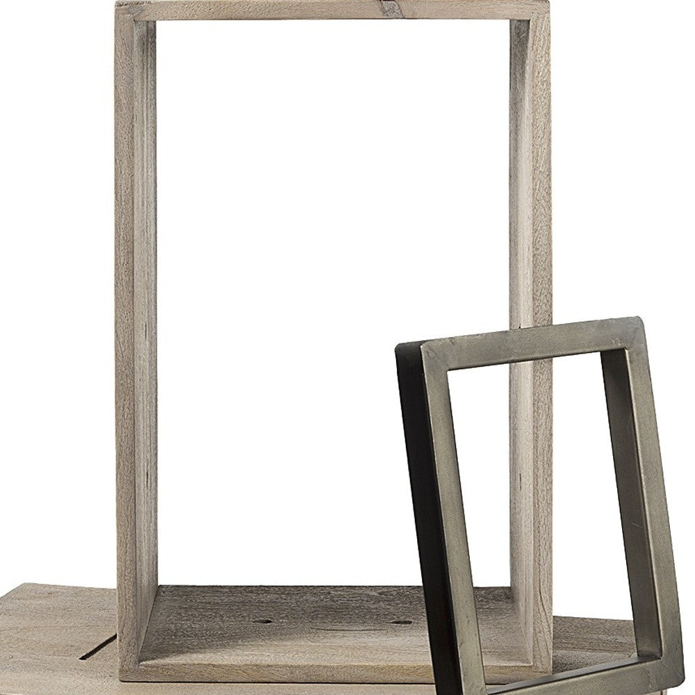 Set Of Two Rustic Light Gray Brown Cube Box Shelves
