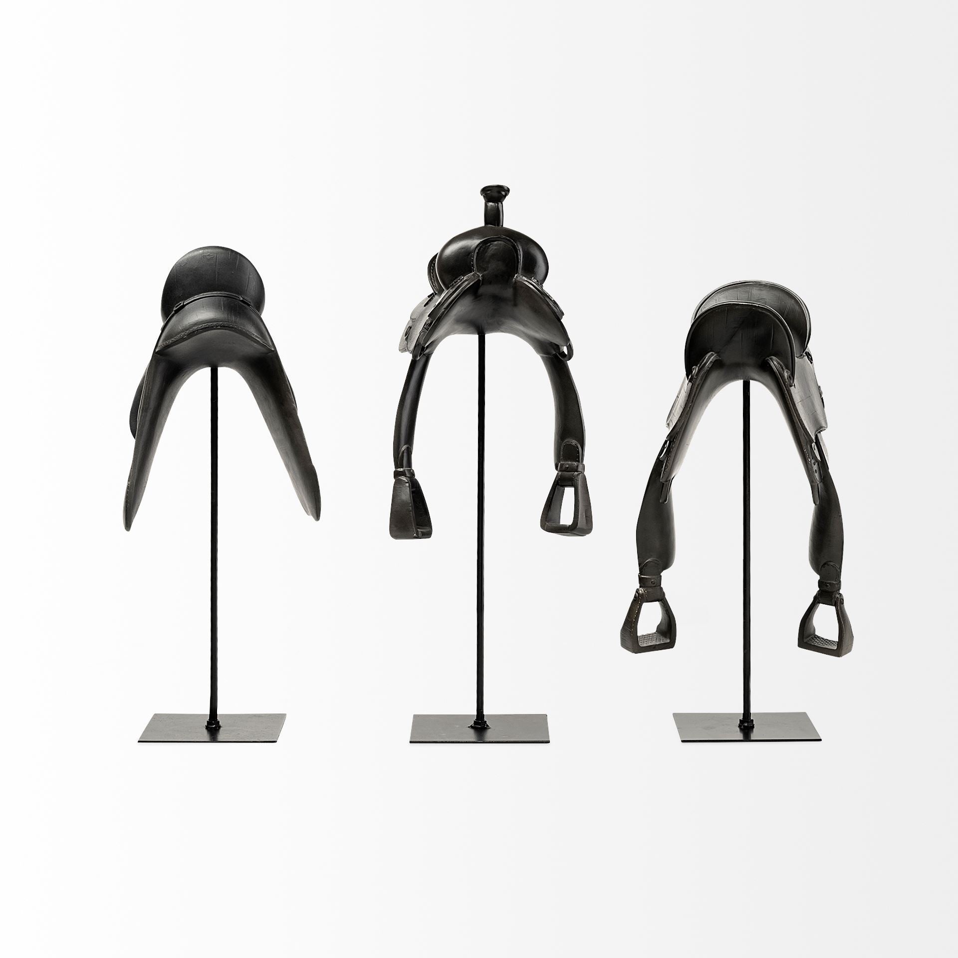 Black Jumping Horse Saddle Sculpture