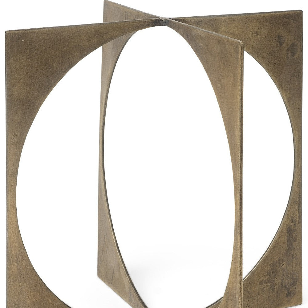 Burnished Gold Metal Circle Square Sculpture 10"