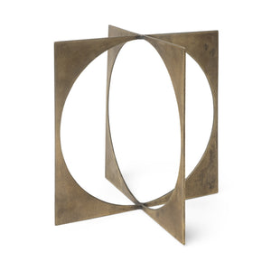 Burnished Gold Metal Circle Square Sculpture 10"