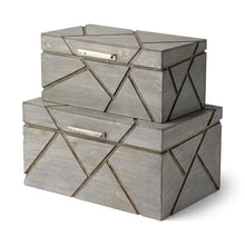 Set Of Two Gray Wooden Boxes With Carved Details