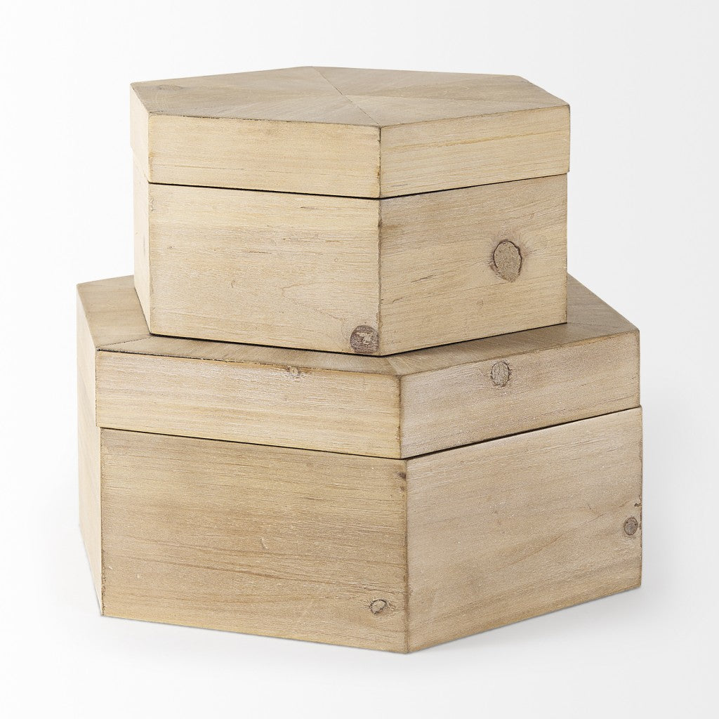 Set Of Two Hexagonal Wooden Boxes