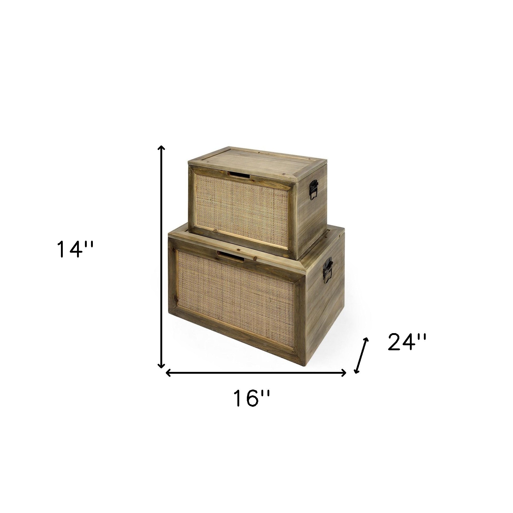 Set Of Two Wood And Cane Storage Boxes