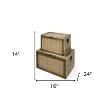 Set Of Two Wood And Cane Storage Boxes